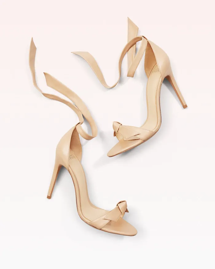 Designer Sandals For 8211 Clarita 100 Bow Tie High Heel Sandal In Leather Alexandre Birman Beige Women Alexandre Birman Sandals