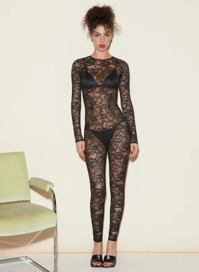 Fleur Du Mal Bodysuits Women Lace Catsuit Black