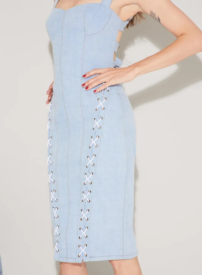 Fleur Du Mal Dresses Women Denim Lace Up Dress Light Wash Denim Fleur Du Mal Dresses Women Denim Lace Up Dress Light Wash Denim
