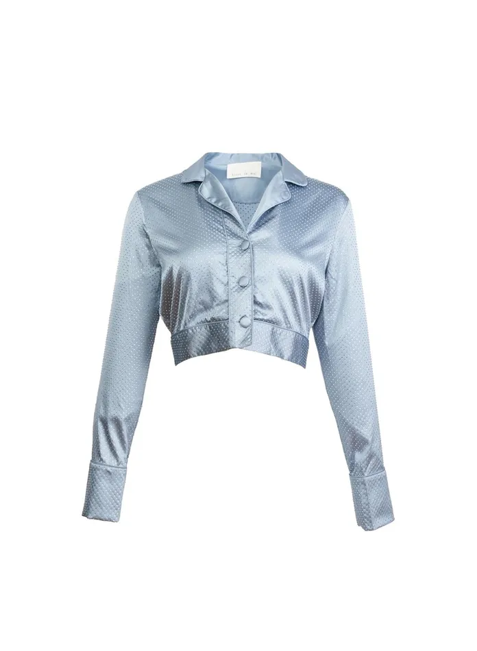 Fleur Du Mal Long Sleeve Women Rhinestone Cropped Top Steel Blue Fleur Du Mal Long Sleeve Women Rhinestone Cropped Top Steel Blue