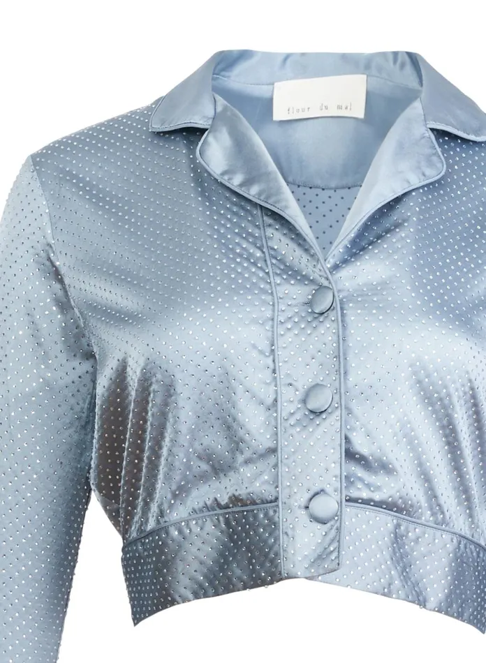 Fleur Du Mal Long Sleeve Women Rhinestone Cropped Top Steel Blue Fleur Du Mal Long Sleeve Women Rhinestone Cropped Top Steel Blue