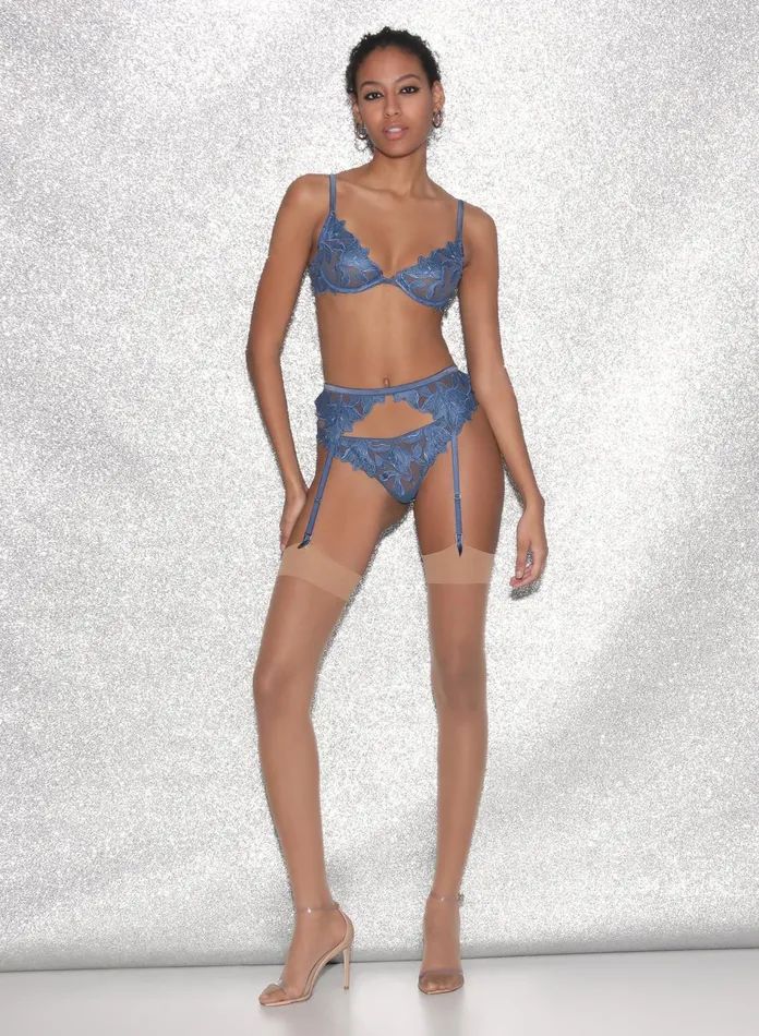 Fleur Du Mal Panties and Garters Women Denim Lily Embroidery Hipster Thong Denim Fleur Du Mal Panties and Garters Women Denim Lily Embroidery Hipster Thong Denim