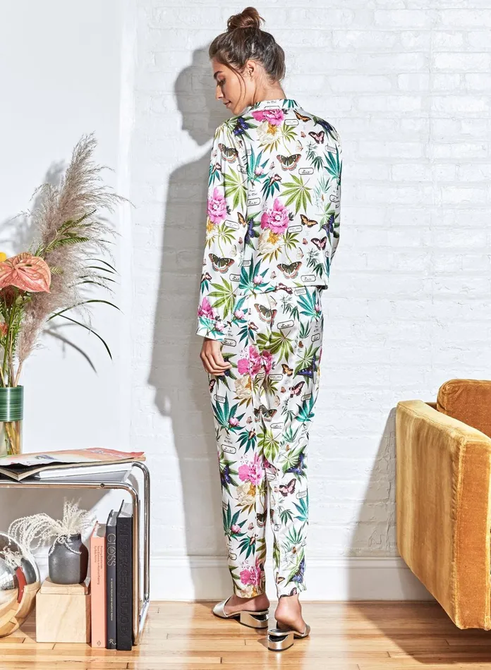 Fleur Du Mal Pants Women Botanical Bedroom To Boardroom Pant White Botanical
