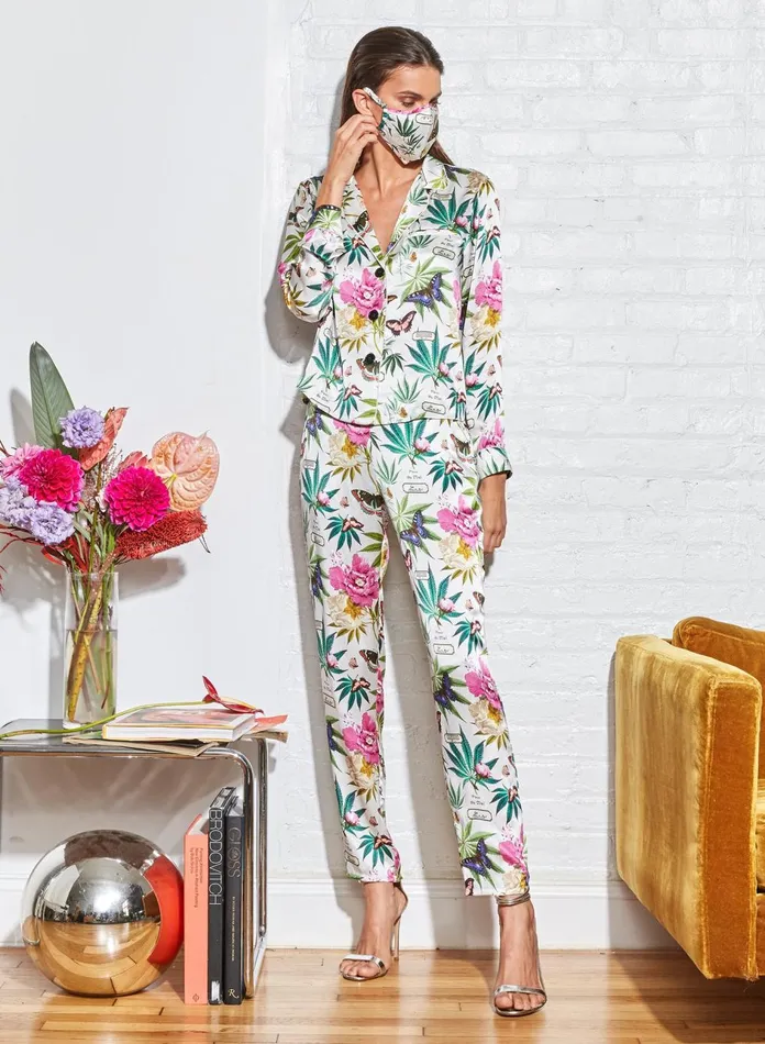 Fleur Du Mal Pants Women Botanical Bedroom To Boardroom Pant White Botanical