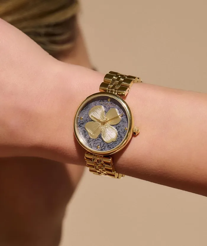 Floral Watches Women Olivia Burton 36mm Dogwood TBar Black and Gold Bracelet Watch