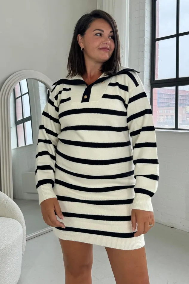 Girl In Mind Knitwear Hayes 14 Zip Cream With Black Stripe Knit Jumper Dress 8211 Women Girl In Mind Knitwear Hayes 14 Zip Cream With Black Stripe Knit Jumper Dress 8211 Women