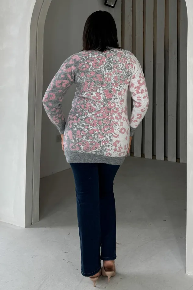 Girl In Mind Knitwear Mavis Pink and Grey Leopard Jumper Dress 8211 Women
