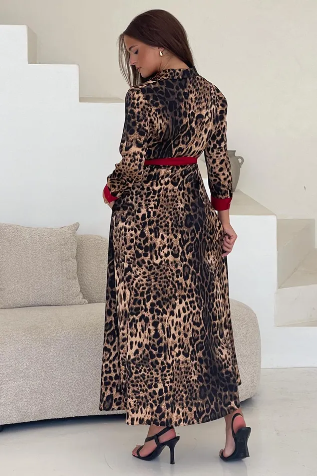 Girl In Mind Maxi Dresses Angela Leopard Print Red Shirt Maxi Dress 8211 Women