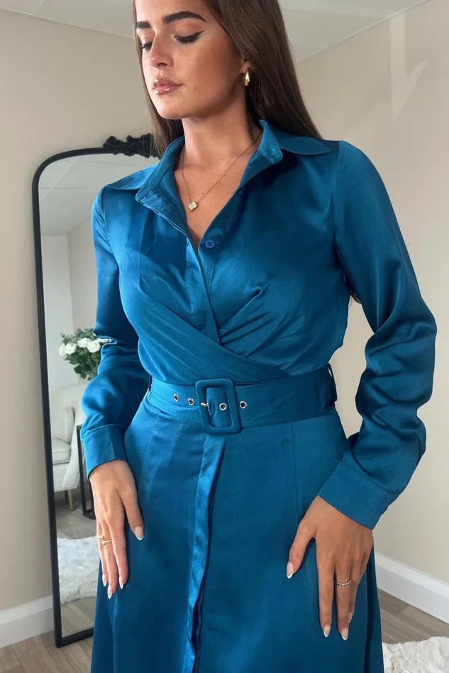 Girl In Mind Maxi Dresses Kira Wrap Detail Maxi Shirt Dress In Petrol Blue 8211 Women
