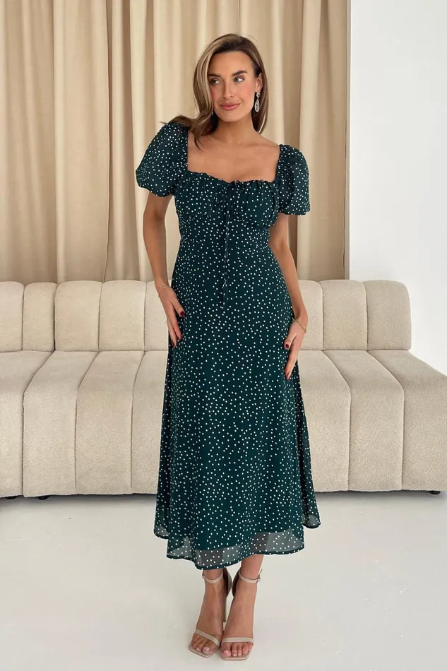 Girl In Mind Midi Dresses Jemima Square Neck Midi Dress Green Polka 8211 Women