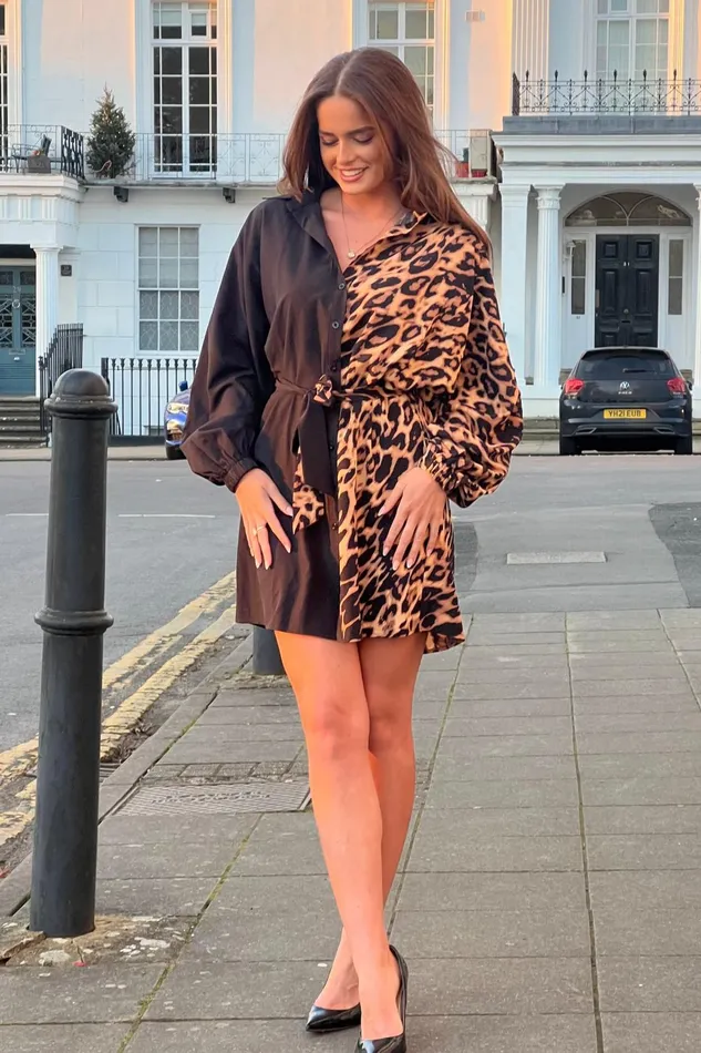 Girl In Mind Mini Dresses Nell Contrast Print Mini Shirt Dress In Leopard 8211 Women