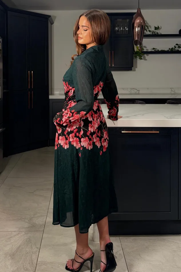 Girl In Mind Shirt Dresses Everly Green And Pink Floral Shirt Midi Dress 8211 Women