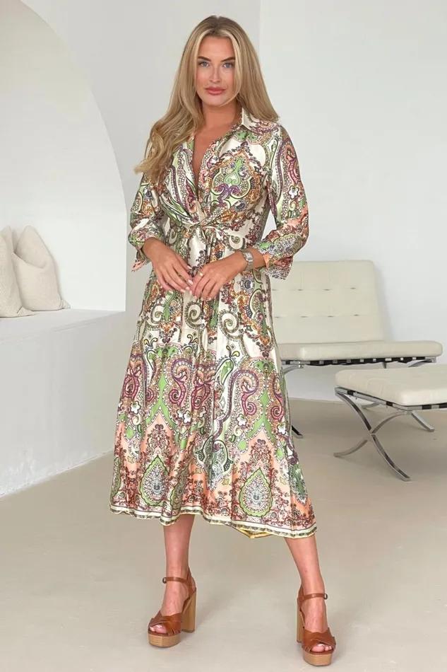 Girl In Mind Shirt Dresses Odette Peach and Green Paisley Print Tie Front Shirt Dress 8211 Women Girl In Mind Shirt Dresses Odette Peach and Green Paisley Print Tie Front Shirt Dress 8211 Women