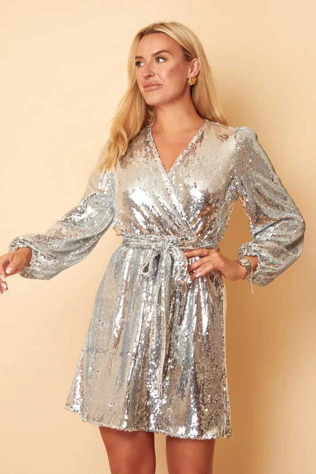 Girl In Mind Skater Dresses Annie Silver Sequin Wrap Mini Dress 8211 Women