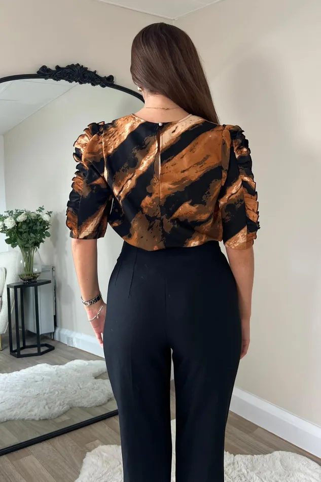 Girl In Mind Tops and Bodysuits Asher Brown Stripe Frill Sleeve Top 8211 Women