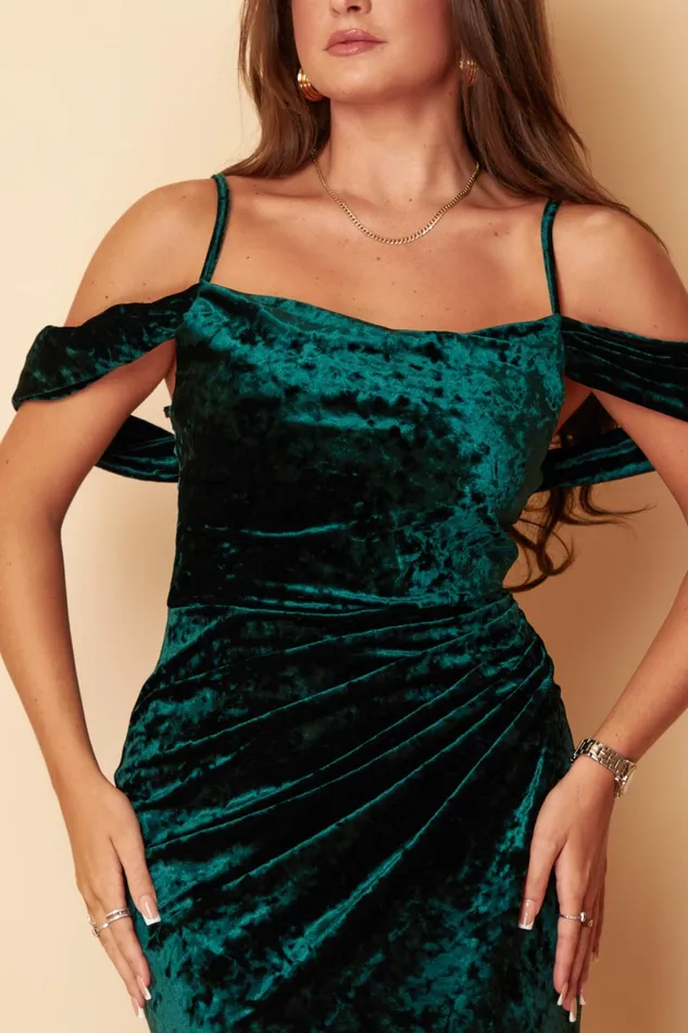 Girl In Mind Wrap Dresses Camila Emerald Velvet Wrap Over Midi Dress 8211 Women