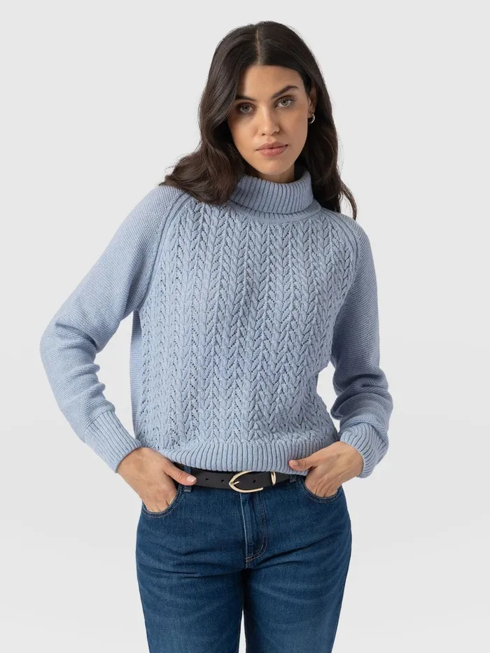 Glen Cable Knit Sweater 8211 Pale Blue Pale Blue Women Saint And Sofia Knitwear