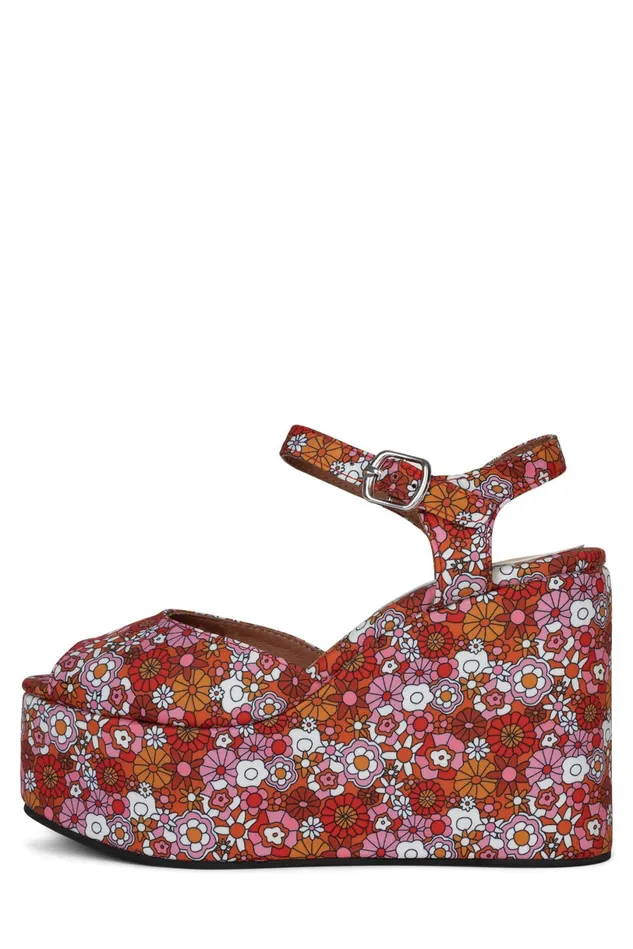 Jeffrey Campbell DAZING Red Pink Multi Floral Women Sandal