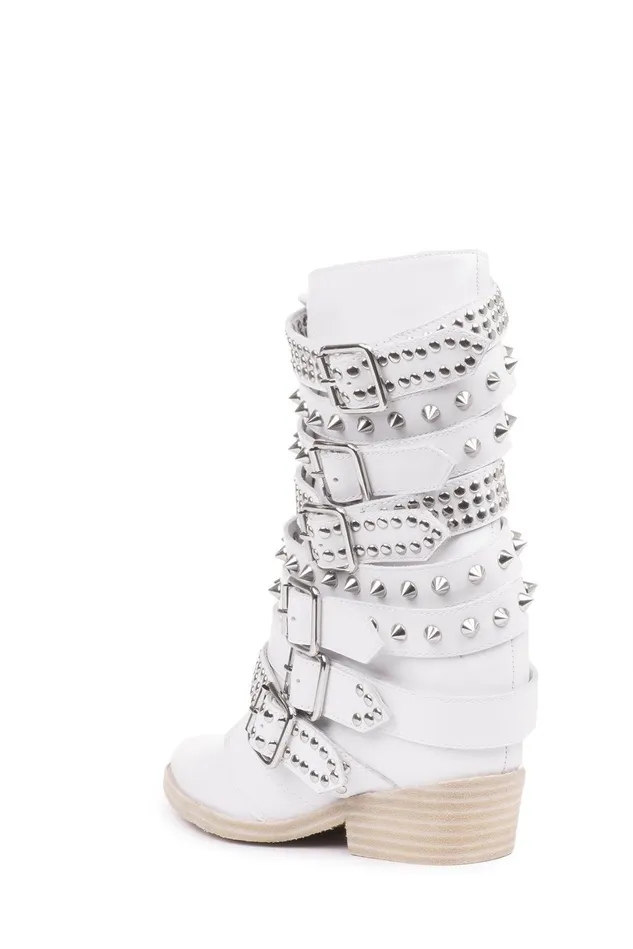 Jeffrey Campbell DRACOSTUD White Silver Women Ankle To Mid