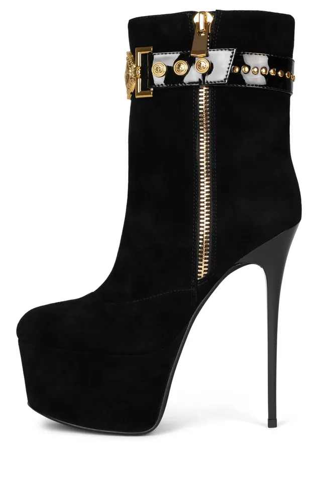 Jeffrey Campbell LEOLADY Red Suede Gold Women Boot
