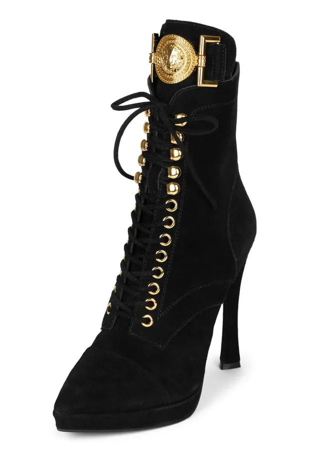 Jeffrey Campbell WATCHME Black Suede Gold Women Ankle To Mid