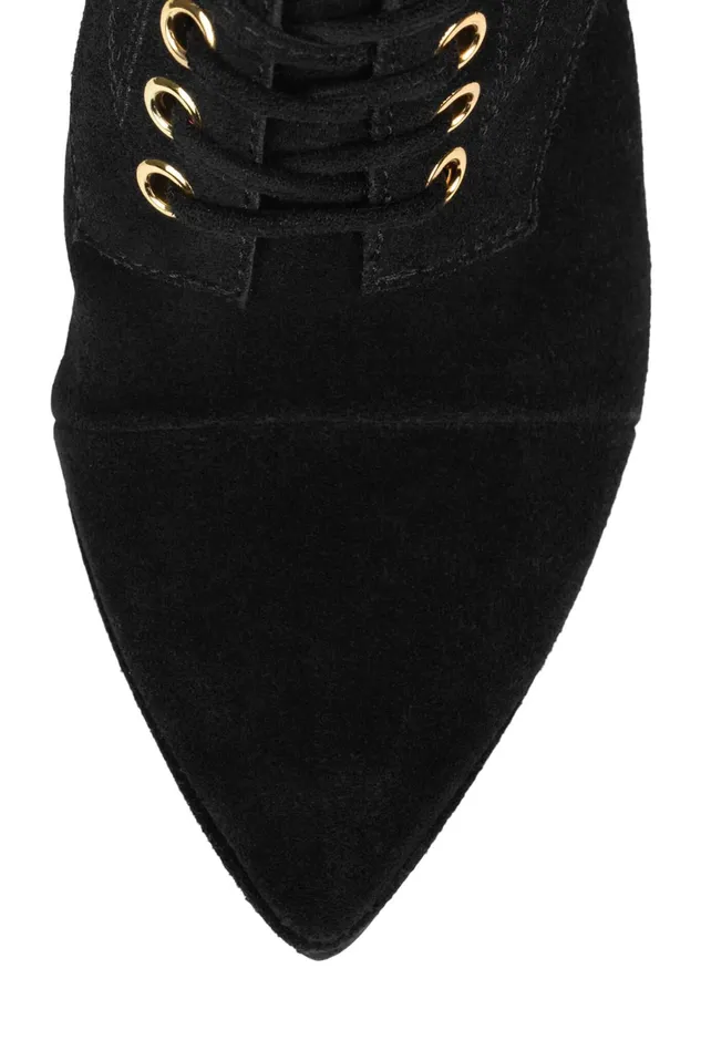 Jeffrey Campbell WATCHME Black Suede Gold Women Ankle To Mid
