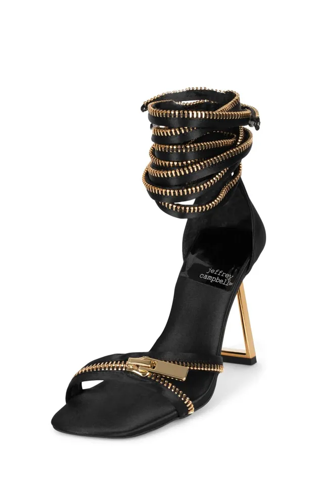 Jeffrey Campbell ZIPPEDUP Red Satin Gold Women Heel