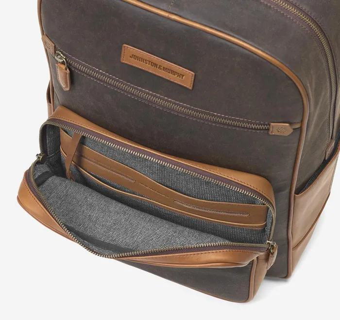 JohnstonandMurphy Backpacks and Briefcases Rhodes Backpack Brown Antique Cottontan Full Grain 8211 Men