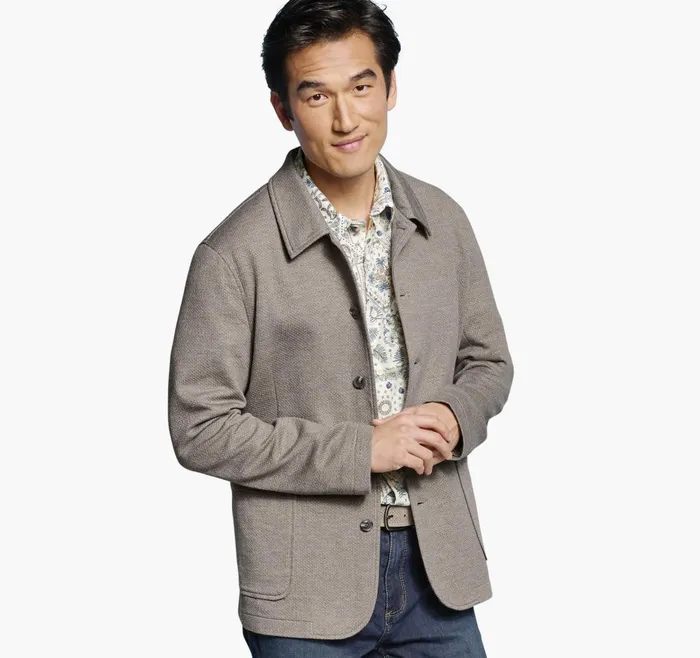 JohnstonandMurphy Blazers Xc Flex Knit FullButton Blazer Tan 8211 Men
