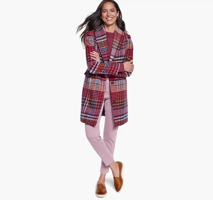 JohnstonandMurphy Coats Jackets and Vests ShawlCollar Plaid Coat Berrynavy 8211 Women JohnstonandMurphy Coats Jackets and Vests ShawlCollar Plaid Coat Berrynavy 8211 Women