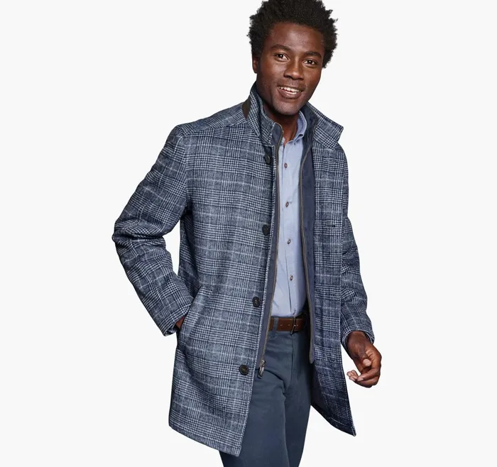 JohnstonandMurphy Coats Jackets and Vests Upton Car Coat Navy Plaid 8211 Men