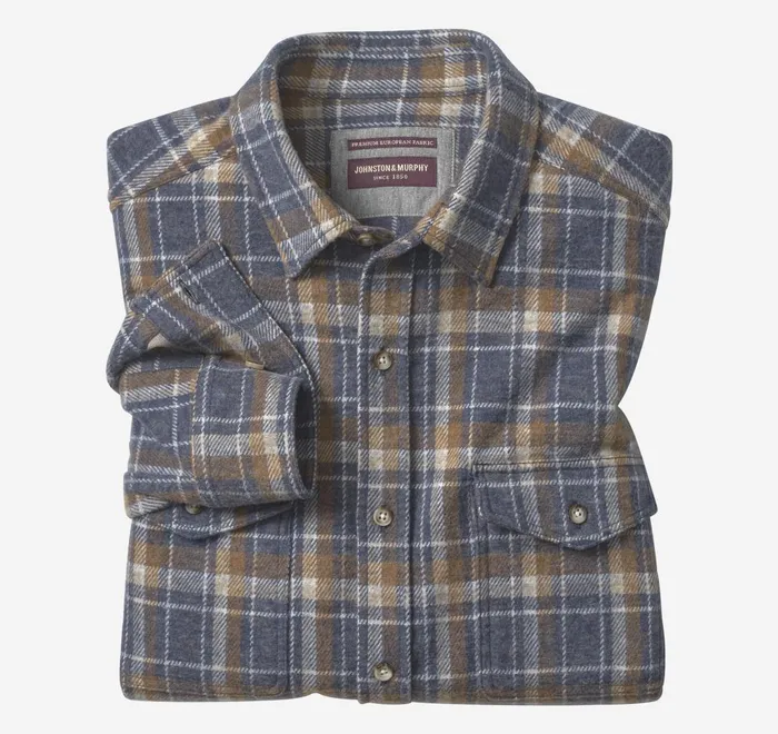 JohnstonandMurphy Shirts Brushed ButtonFront Knit Navy Open Grid Plaid 8211 Men JohnstonandMurphy Shirts Brushed ButtonFront Knit Navy Open Grid Plaid 8211 Men