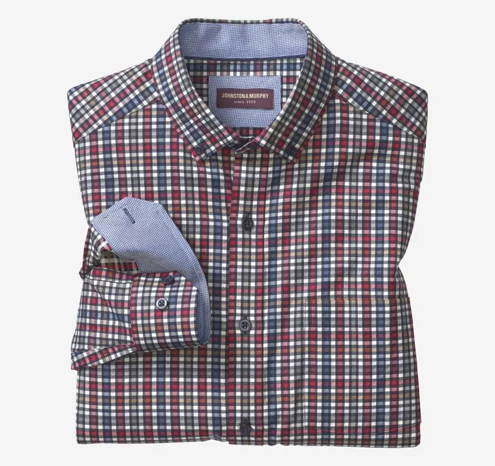 JohnstonandMurphy Shirts LongSleeve Twill Checked Shirt Berryblue Outlined Check 8211 Men JohnstonandMurphy Shirts LongSleeve Twill Checked Shirt Berryblue Outlined Check 8211 Men