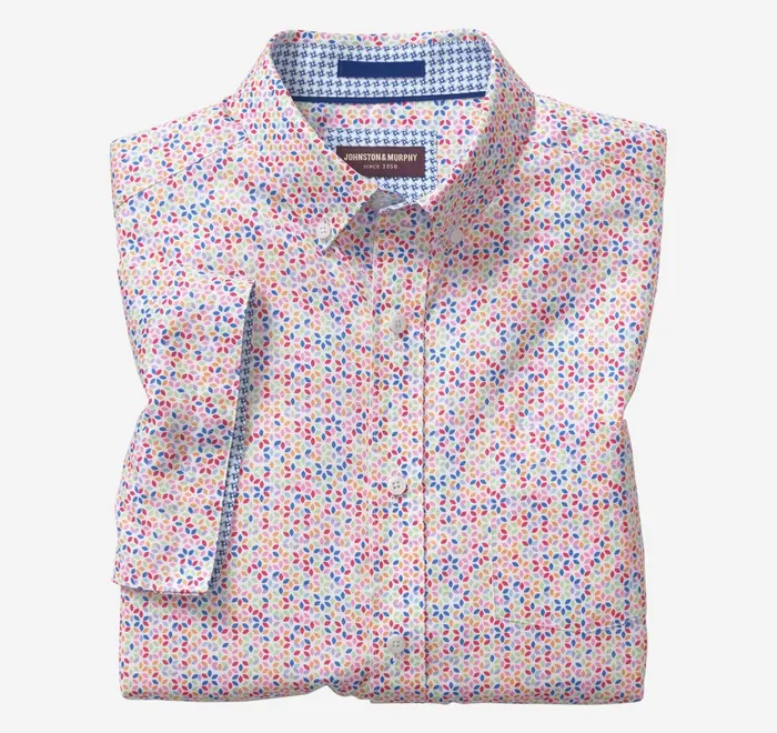 JohnstonandMurphy ShortSleeve Shirts Textured Cotton ShortSleeve Shirt White Multi Geo Petal 8211 Men JohnstonandMurphy ShortSleeve Shirts Textured Cotton ShortSleeve Shirt White Multi Geo Petal 8211 Men