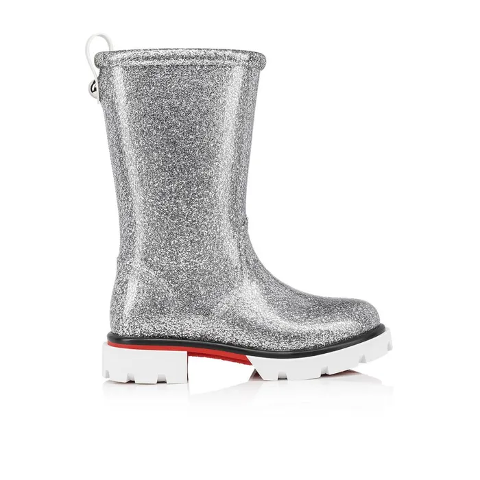 Kids Toy Pluie Rain Boots 8211 PVC And Glittered Calf Leather 8211 Silver Silver Christian Louboutin Boots and Loafers