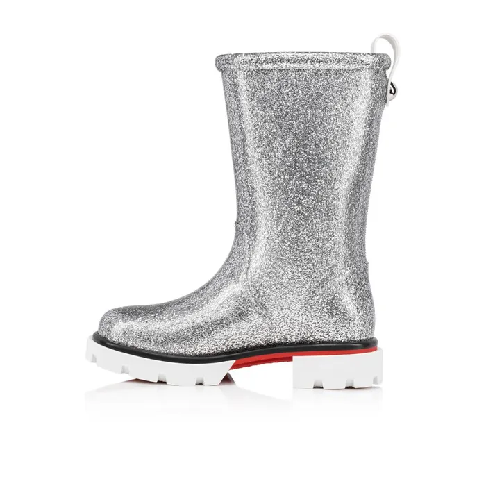 Kids Toy Pluie Rain Boots 8211 PVC And Glittered Calf Leather 8211 Silver Silver Christian Louboutin Boots and Loafers