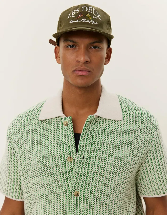 Knitwear Men Les Deux Easton Knitted SS Shirt 8211 IvoryVintage Green