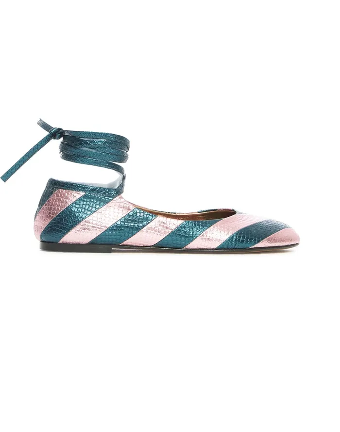La Doublej Ballerina Flats Acquamarine In Faux Python Women Shoes