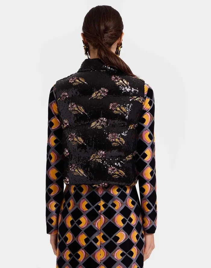 La Doublej Bonbon Puffer Vest Mayfair Black In Paillettes Women Outerwear