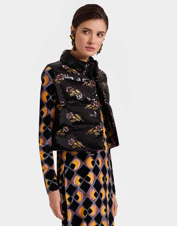 La Doublej Bonbon Puffer Vest Mayfair Black In Paillettes Women Outerwear