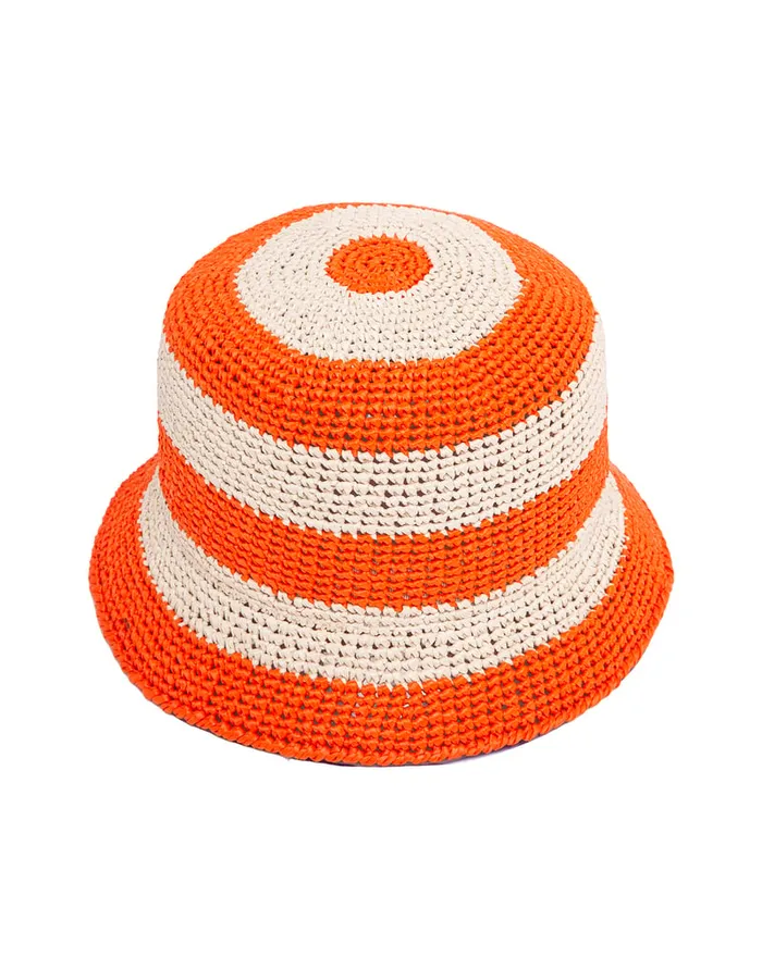 La Doublej Bucket Hat Raffia Bicolore Arancio In Raffia Crochet Women Hats