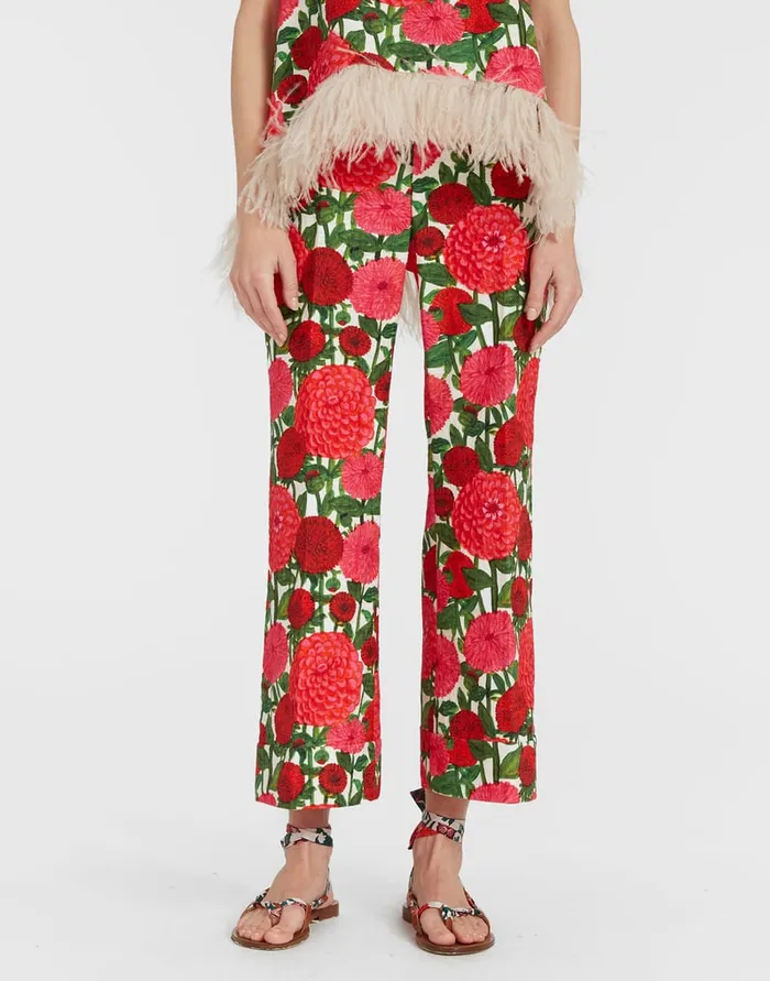 La Doublej Hendrix Pants Pink Dahlias In Shot Cotton Women Shorts and Pants