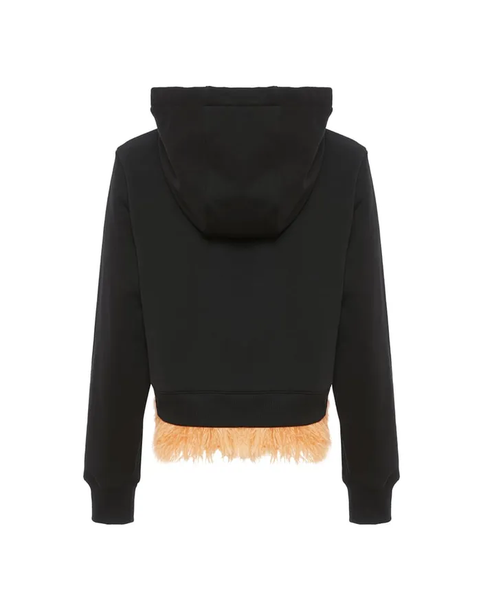 La Doublej La Scala Hoodie Black In Heavy Jersey With Feathers Women TShirts and Sweatshirts