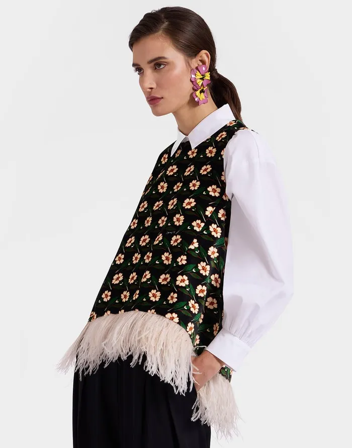 La Doublej La Scala Top Mayfair Black In Cotton Velvet With Feathers Women Shirts and Tops La Doublej La Scala Top Mayfair Black In Cotton Velvet With Feathers Women Shirts and Tops