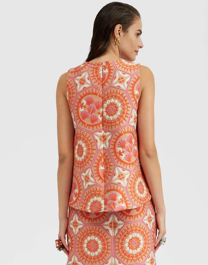 La Doublej La Scala Top Sun Orange In Jacquard Women Party Dressing