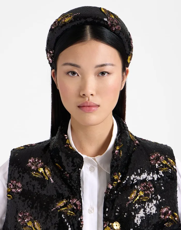 La Doublej Medici Headband Mayfair Black In Paillettes Women Hair Accessories La Doublej Medici Headband Mayfair Black In Paillettes Women Hair Accessories