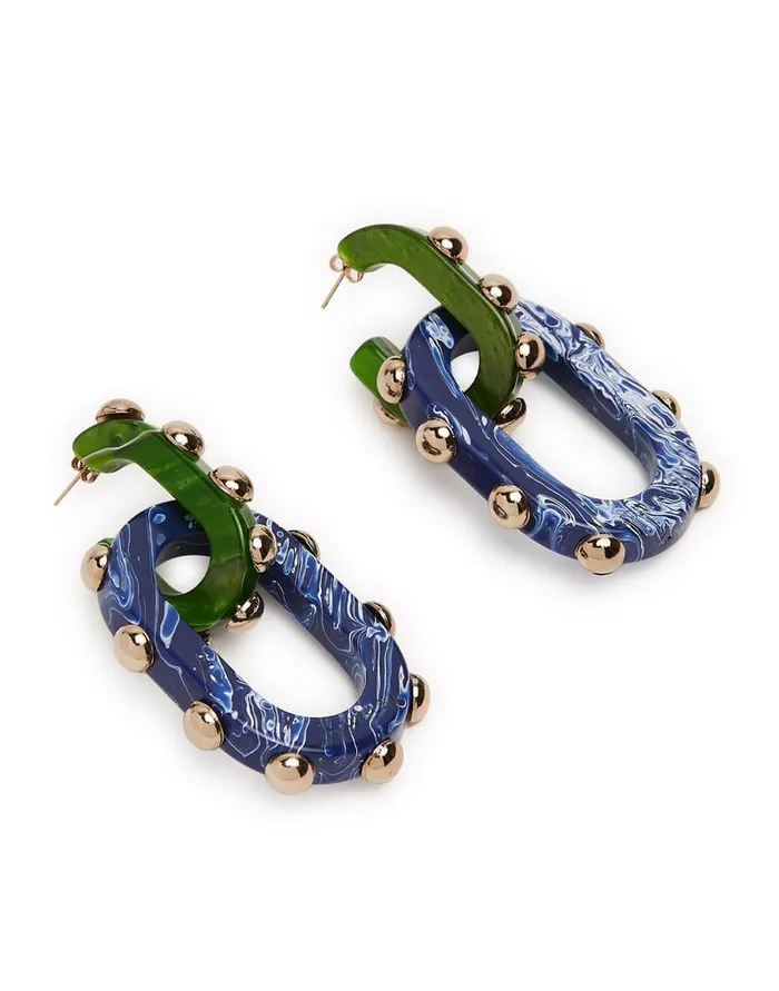 La Doublej Nefertiti Double Earrings Dark Green In Acrylic Resin Women Jewelry