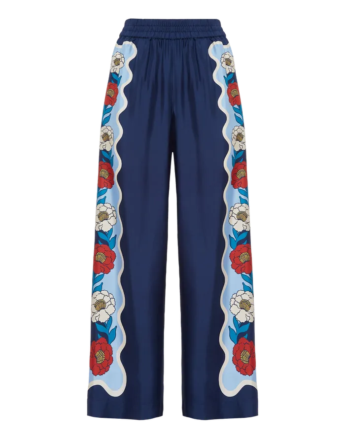 La Doublej Palazzo Pants Whitsun Place Blue In Silk Twill Women Shorts and Pants