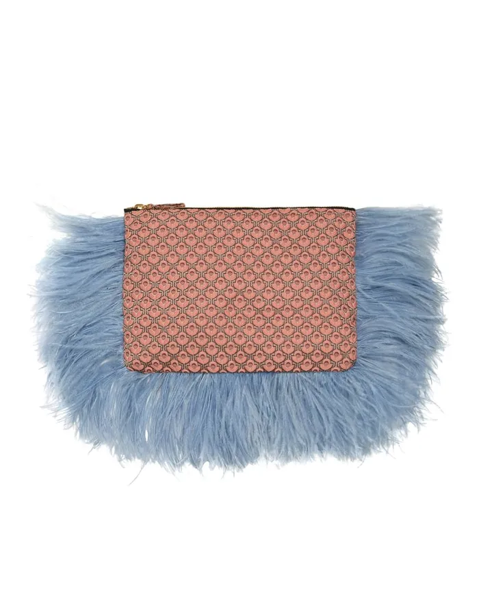 La Doublej Party Pochette Tulip Pale Pink In Jacquard With Feathers Women Bags and Pochettes La Doublej Party Pochette Tulip Pale Pink In Jacquard With Feathers Women Bags and Pochettes
