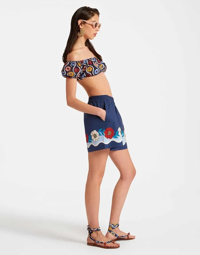 La Doublej PullUp Shorts Whitsun Place Blue In Cotton Poplin Women Shorts and Pants La Doublej PullUp Shorts Whitsun Place Blue In Cotton Poplin Women Shorts and Pants